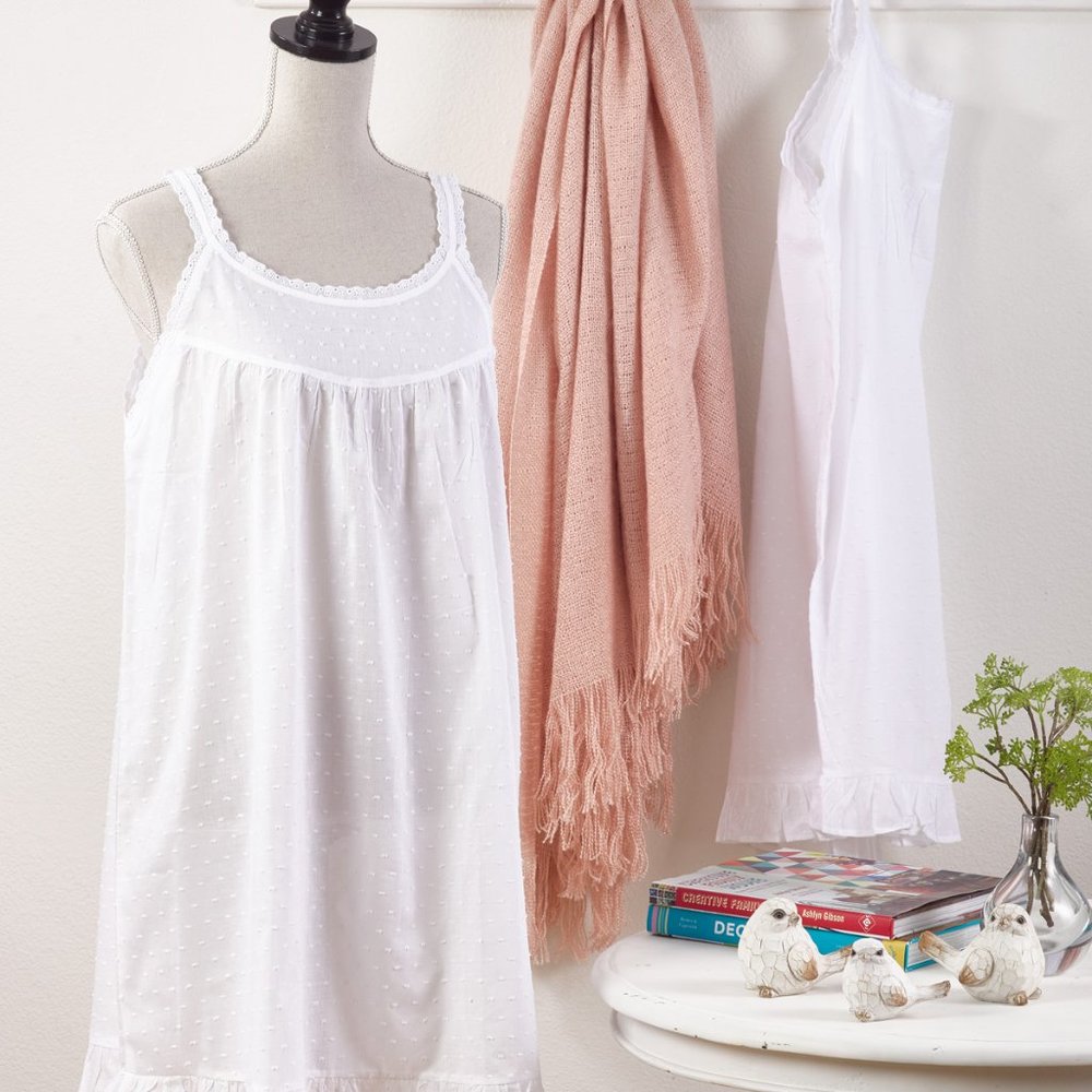 Taleen White, Pink, Blue or Yellow Cotton Embroidered Nightgown lightweight cozy